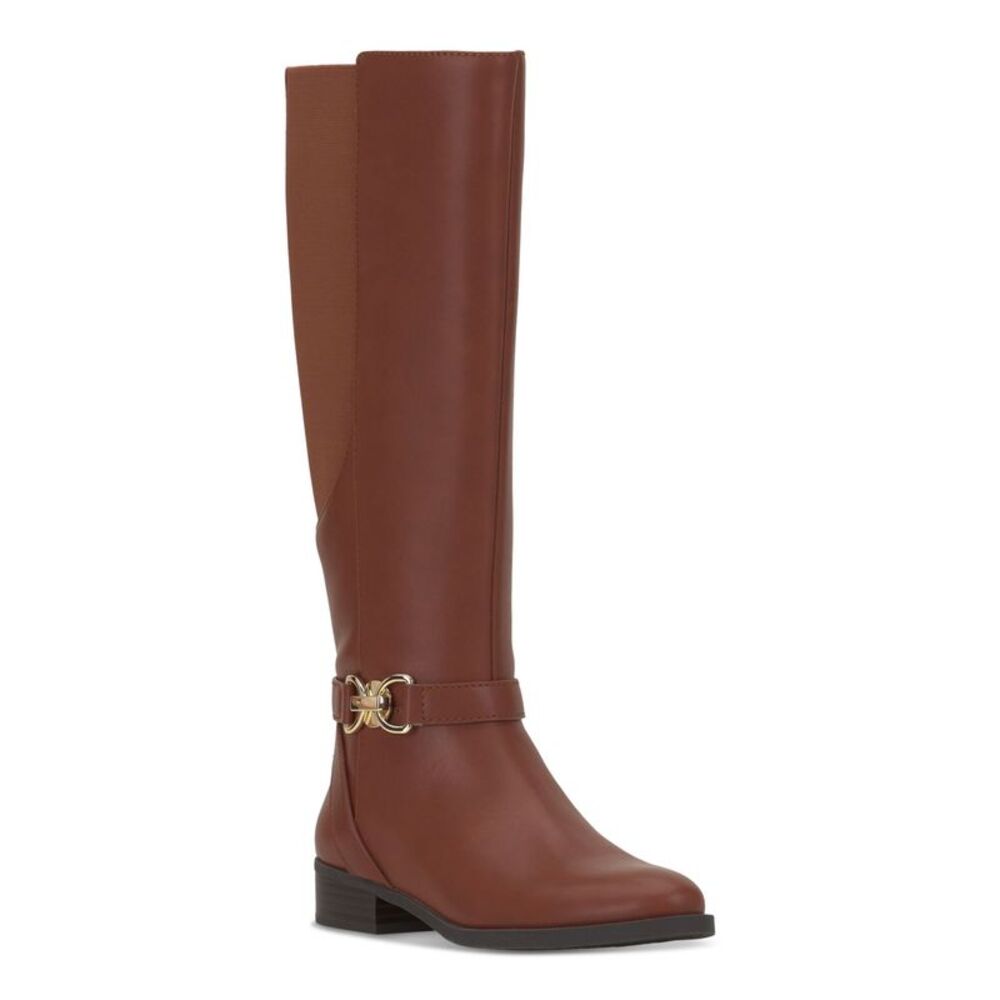 INC Womens Brown Buckled Straps Faron Round Toe Block Heel Riding Boot 7.5 M